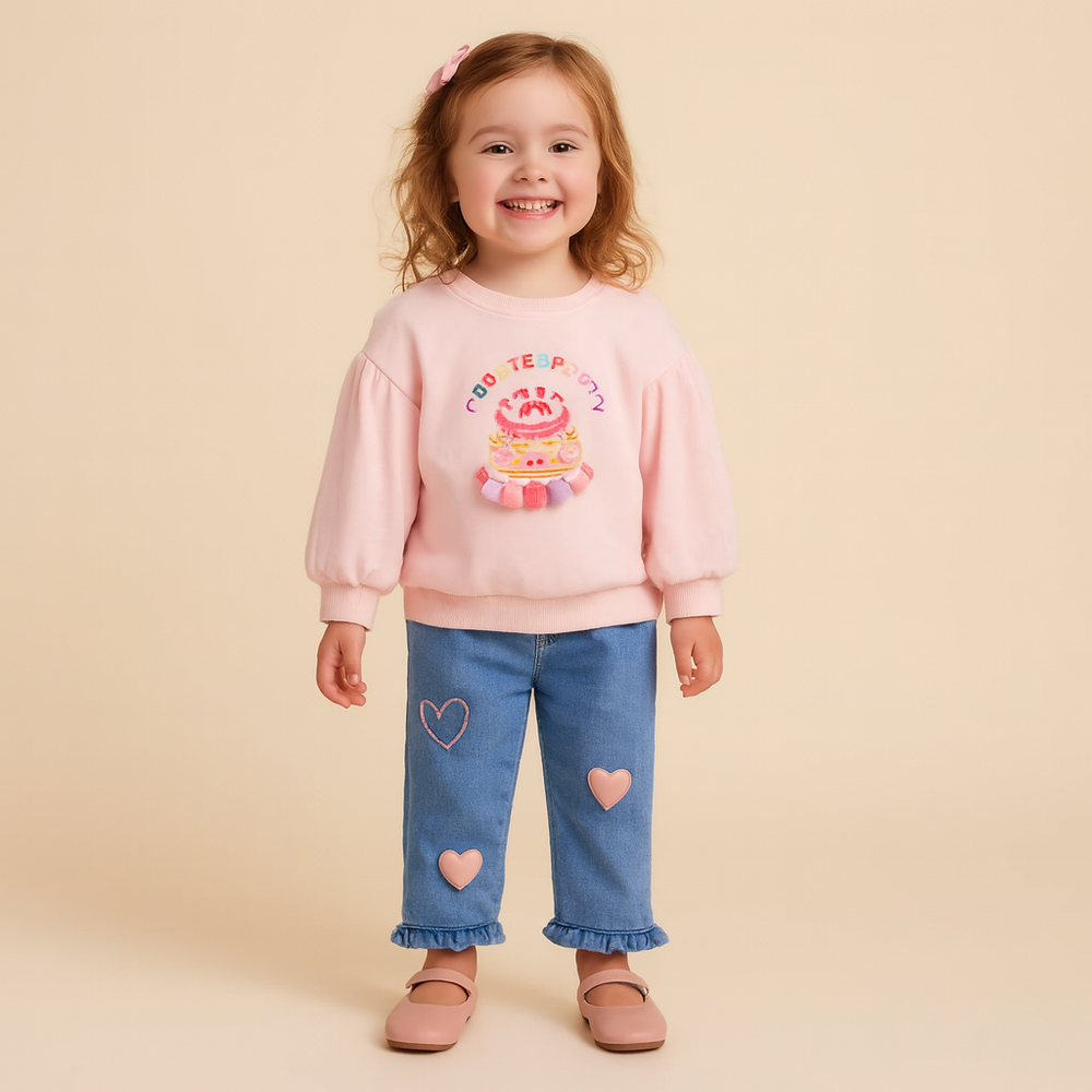18 Girls' Denim Pants with Pink Hearts