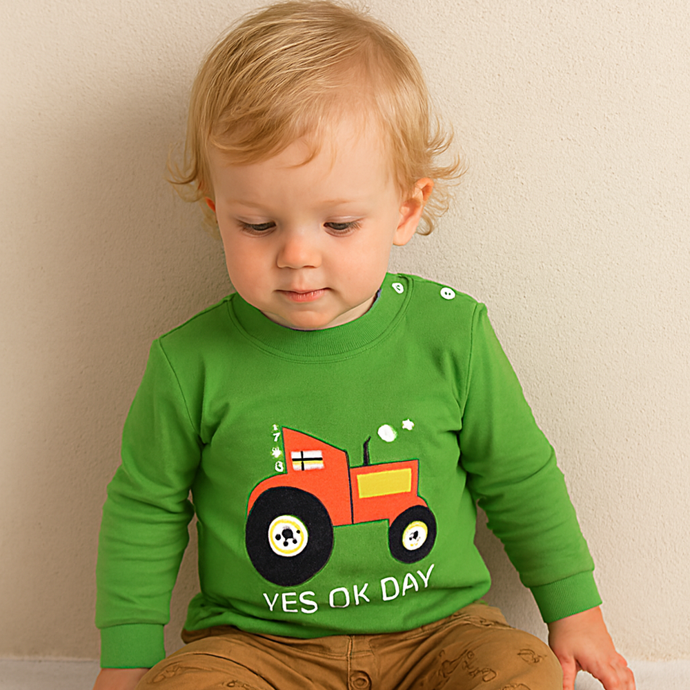 ! 100% Katoenen Jongensset met Tractorprint – Groen & Beige
