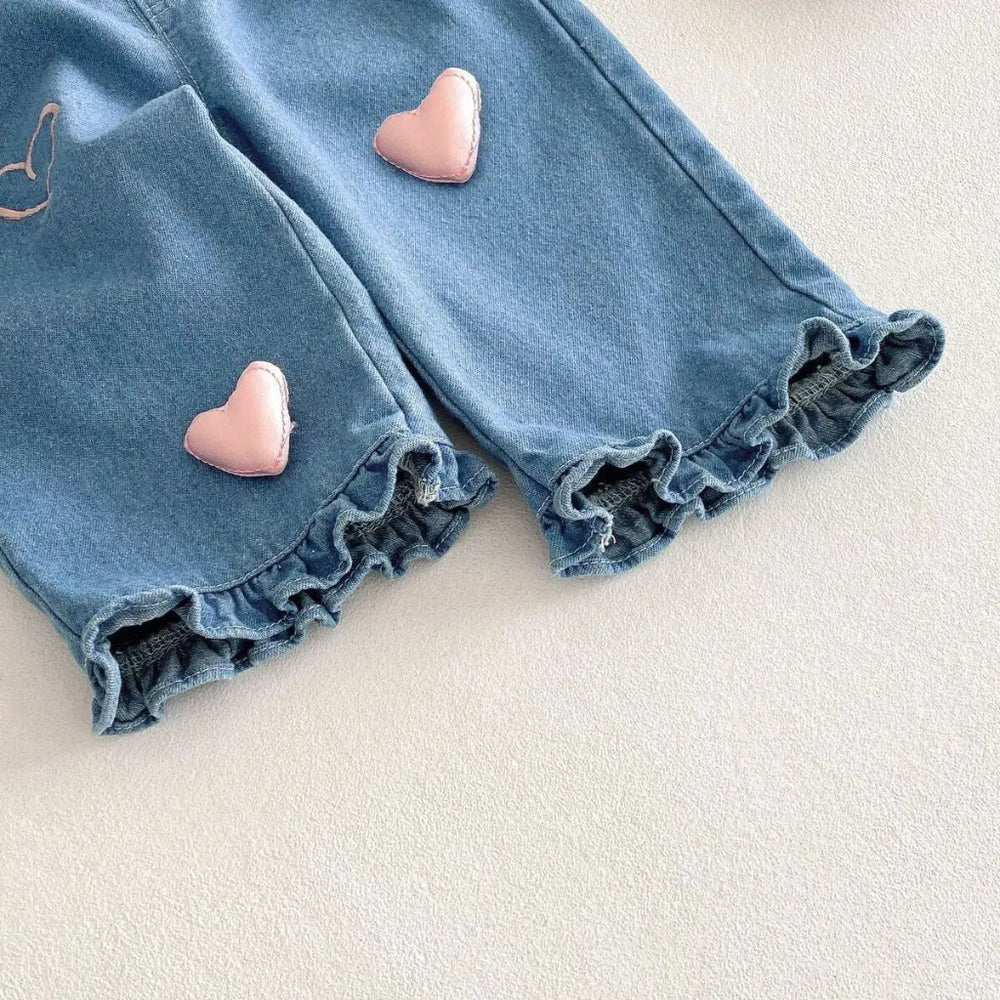 18 Girls' Denim Pants with Pink Hearts